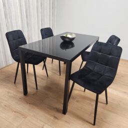 KOSY KOALA Black Kitchen Dining Table & 4 Black Tufted Velvet Chairs Set Of 4 Dining Room Furniture - Size: 120 cm x 70 cm - thumbnail 1