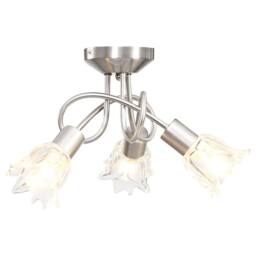 Berkfield Home Ceiling Lamp with Transparent Glass Shades for 3 E14 Bulbs Tulip in Silver - thumbnail 3