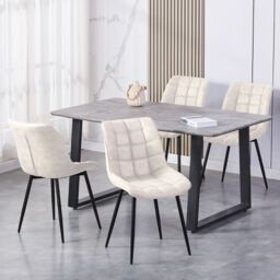 MCC Direct Set of 2 Suede Effect Dining Chairs Accent Chair - Alba in Beige - thumbnail 1
