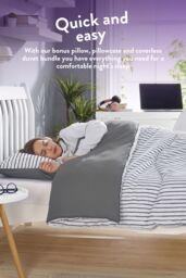 Slumberdown Back to Uni Printed Stripe Grey 10.5 Duvet, 2 Medium Pillows - Size: Single - thumbnail 2