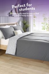 Slumberdown Back to Uni Printed Stripe Grey 10.5 Duvet, 2 Medium Pillows - Size: Single - thumbnail 3