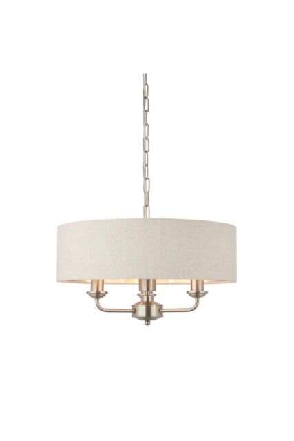 Netlighting Highclere Single Shade Pendant Light Brushed Chrome Plate Natural Linen in Grey - image 1
