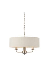 Netlighting Highclere Single Shade Pendant Light Brushed Chrome Plate Natural Linen in Grey