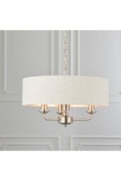 Netlighting Highclere Single Shade Pendant Light Brushed Chrome Plate Natural Linen in Grey - thumbnail 2