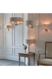 Netlighting Highclere Single Shade Pendant Light Brushed Chrome Plate Natural Linen in Grey - thumbnail 4