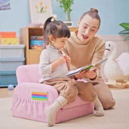 HOMCOM 2 In 1 Kids Sofa Chair Bed Folding Couch Flannel Foam for 3-4 years in Pink