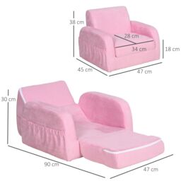 HOMCOM 2 In 1 Kids Sofa Chair Bed Folding Couch Flannel Foam for 3-4 years in Pink - thumbnail 3