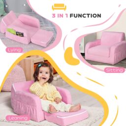 HOMCOM 2 In 1 Kids Sofa Chair Bed Folding Couch Flannel Foam for 3-4 years in Pink - thumbnail 6