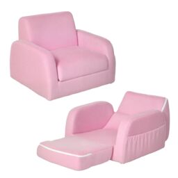 HOMCOM 2 In 1 Kids Sofa Chair Bed Folding Couch Flannel Foam for 3-4 years in Pink - thumbnail 2