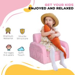 HOMCOM 2 In 1 Kids Sofa Chair Bed Folding Couch Flannel Foam for 3-4 years in Pink - thumbnail 4