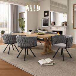 Rolipo Set of 4 Grey Velvet Swivel Dining Chairs with Metal Legs - thumbnail 2