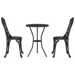 Berkfield Home 3 Piece Garden Bistro Set - Black Cast Aluminum - thumbnail 6