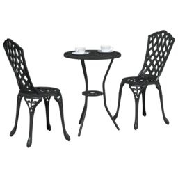 Berkfield Home 3 Piece Garden Bistro Set - Black Cast Aluminum - thumbnail 3