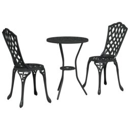 Berkfield Home 3 Piece Garden Bistro Set - Black Cast Aluminum - thumbnail 2