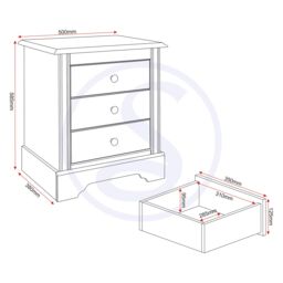 Seconique Stratford 3 Drawer Bedside in White - thumbnail 7