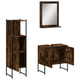 Berkfield Home 3 Piece Bathroom Cabinet Set Smoked Oak Engineered Wood in Brown - thumbnail 5