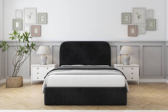"Sloomy Belvoir Naples Frame-Mattress - 45"" Upholstered Headboard in Black - Size: King" - image 1
