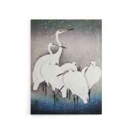 "Artery8 Group Of Egrets in Falling Snow Canvas Wall Art Print Ohara Koson in Blue - Size: W18"" x H24""" - thumbnail 1