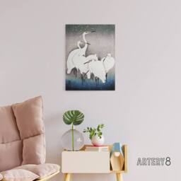 "Artery8 Group Of Egrets in Falling Snow Canvas Wall Art Print Ohara Koson in Blue - Size: W18"" x H24""" - thumbnail 3