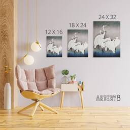 "Artery8 Group Of Egrets in Falling Snow Canvas Wall Art Print Ohara Koson in Blue - Size: W18"" x H24""" - thumbnail 4