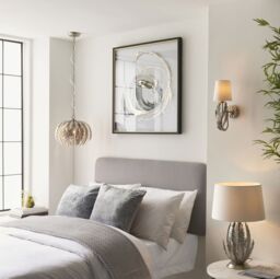 Loops Ornate Silver Table Lamp Light Ivory Cotton Fabric Shade Decorative Leaf Design in Metallics - thumbnail 4