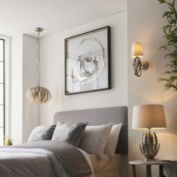 Loops Ornate Silver Table Lamp Light Ivory Cotton Fabric Shade Decorative Leaf Design in Metallics - thumbnail 5