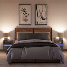 Berkfield Home Durable Wall-mounted Bedside Cabinets with LED Lights 2 pcs Concr in Grey - thumbnail 4