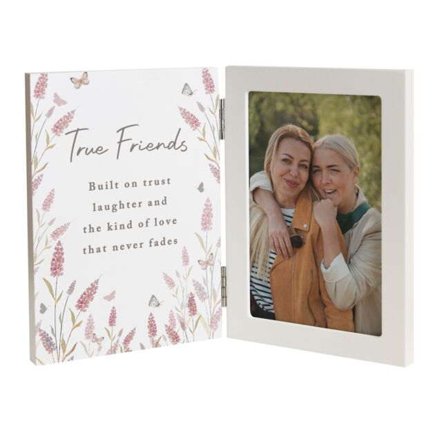 Personalised Memento Company Personalised Floral Wooden Hinged 6x4 Photo Frame in White - image 1