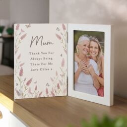 Personalised Memento Company Personalised Floral Wooden Hinged 6x4 Photo Frame in White - thumbnail 3