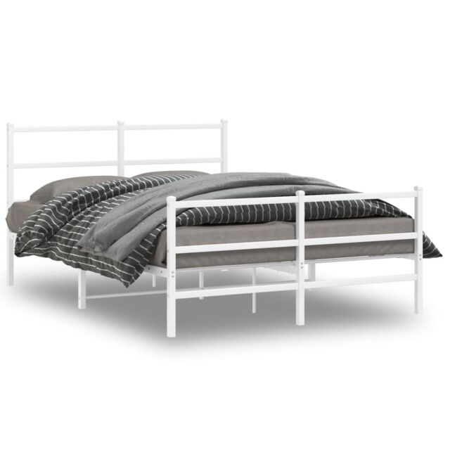 Berkfield Home Metal Bed Frame without Mattress with Footboard¬†White 135x190cm in White - Size: 135x190 cm - image 1