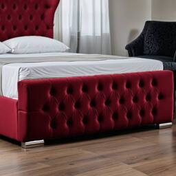 UK Bed Furniture Isabella Slatted Base Upholstered Bed with 48 Inch Wingback Headboard in Maroon - Size: King - thumbnail 4