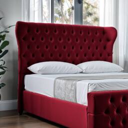 UK Bed Furniture Isabella Slatted Base Upholstered Bed with 48 Inch Wingback Headboard in Maroon - Size: King - thumbnail 3