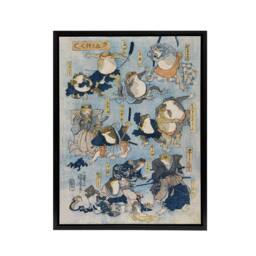 "Artery8 Kabuki Famous Heroes Played by Frogs Kuniyoshi Framed Canvas Wall Art in Blue - Size: W12"" x H16""" - thumbnail 1