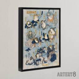 "Artery8 Kabuki Famous Heroes Played by Frogs Kuniyoshi Framed Canvas Wall Art in Blue - Size: W12"" x H16""" - thumbnail 2