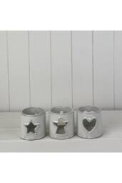 KDMD Glazed Ceramic Tealight Holder with Heart Cut Out with Textured Detail in Grey - thumbnail 2