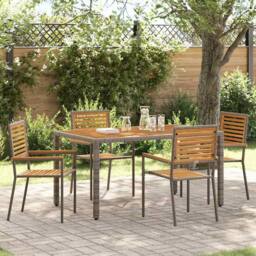 Berkfield Home Outdoor Chairs 4 pcs Grey, Brown PE rattan, Solid acacia wood in Grey - thumbnail 2