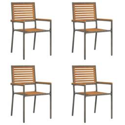 Berkfield Home Outdoor Chairs 4 pcs Grey, Brown PE rattan, Solid acacia wood in Grey - thumbnail 3