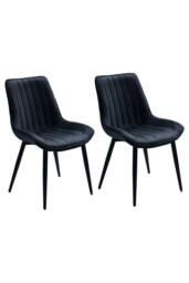 Living and Home Set of 2 Upholstered Dining Chairs in Black - thumbnail 2