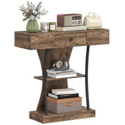 HOMCOM Console Table Hallway Table with Storage Shelves, Rustic Brown - thumbnail 2