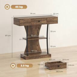 HOMCOM Console Table Hallway Table with Storage Shelves, Rustic Brown - thumbnail 3