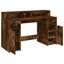 Berkfield Home Desk with LED Lights Smoked Oak 140x55x91 cm Engineered Wood in Brown - Size: 140 x 55 x 91 cm - thumbnail 9