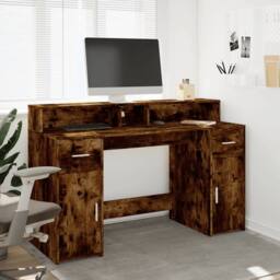 Berkfield Home Desk with LED Lights Smoked Oak 140x55x91 cm Engineered Wood in Brown - Size: 140 x 55 x 91 cm - thumbnail 4