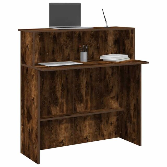 Berkfield Home Reception Desk Smoked Oak 100x50x103.5 cm Engineered Wood in Brown - image 1