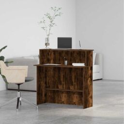 Berkfield Home Reception Desk Smoked Oak 100x50x103.5 cm Engineered Wood in Brown - thumbnail 4