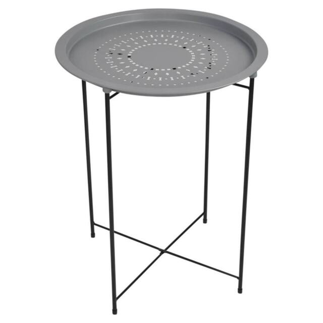 Kelvenix Folding Metal Round Bistro Coffee Table Patio Indoor Outdoor Furniture in Grey - image 1