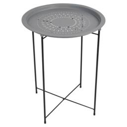 Kelvenix Folding Metal Round Bistro Coffee Table Patio Indoor Outdoor Furniture in Grey - thumbnail 1
