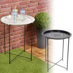 Kelvenix Folding Metal Round Bistro Coffee Table Patio Indoor Outdoor Furniture in Grey - thumbnail 4