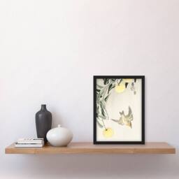 Artery8 Ohara Koson Framed Wall Art Print Cuckoo In Early Summer Rain in Yellow - Size: A4 - thumbnail 2