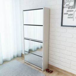 Berkfield Home Shoe Cabinet 4-Layer Mirror White 63x17x134 cm - Size: 63 x 17 x 134 cm