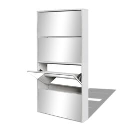 Berkfield Home Shoe Cabinet 4-Layer Mirror White 63x17x134 cm - Size: 63 x 17 x 134 cm - thumbnail 3